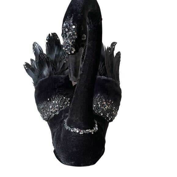 Bella Lux 14" Black Swan Figurine With Feathers & Sequins Chic Halloween Decor - Picture 4 of 16